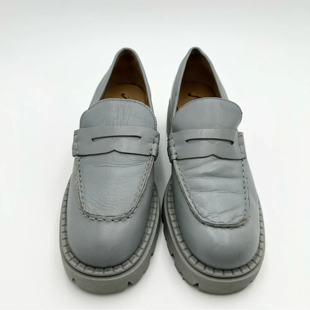 Free People Lyra Loafers Platform Blue Boardwalk Leather Lug Sole